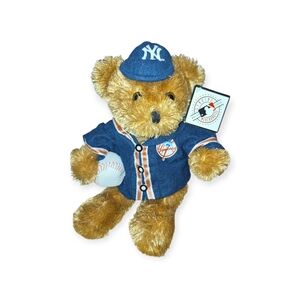 New York Yankees Brown Plush Baseball Bear in Blue Jersey